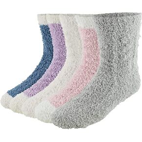 Market & Layne Cute Fuzzy Socks for Women, Winter Cozy Sleep Slipper Socks for Women Fluffy Socks Super Comfy Soft Warm Plush - Bulk 5 Pairs in Kuwait