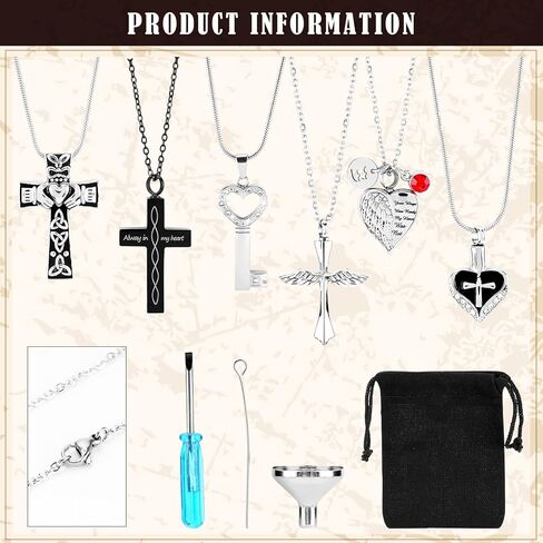 kkuyt 6 قطع قلادة جرة للرماد، مجوهرات حرق الجثث، الكريستال رماد قلادة القلب الصليب مكعب جرة الفولاذ المقاوم للصدأ قلادة تذكار للنساء الرجال أمي قلادة المجوهرات in Kuwait