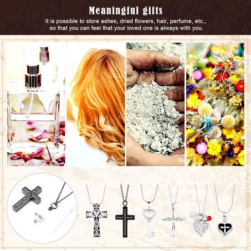 kkuyt 6 قطع قلادة جرة للرماد، مجوهرات حرق الجثث، الكريستال رماد قلادة القلب الصليب مكعب جرة الفولاذ المقاوم للصدأ قلادة تذكار للنساء الرجال أمي قلادة المجوهرات in Kuwait