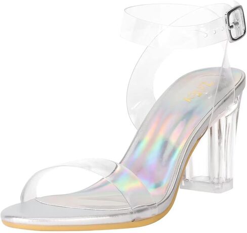 ZriEy Women's Clear Heels Chunky Block Mid High Heeled Sandals | 2.75 Inch Chunky Heel, Transparent Open Toe Ankle Strap Dress Pump Shoes for Women in Daily Wear Party Wedding in Saudi Arabia
