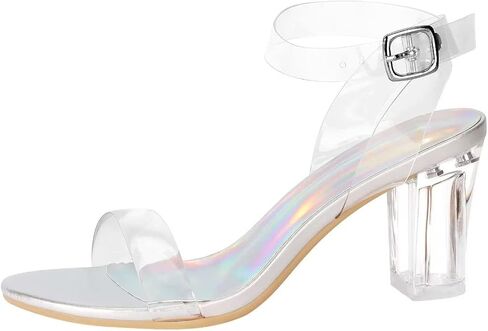 ZriEy Women's Clear Heels Chunky Block Mid High Heeled Sandals | 2.75 Inch Chunky Heel, Transparent Open Toe Ankle Strap Dress Pump Shoes for Women in Daily Wear Party Wedding in Saudi Arabia