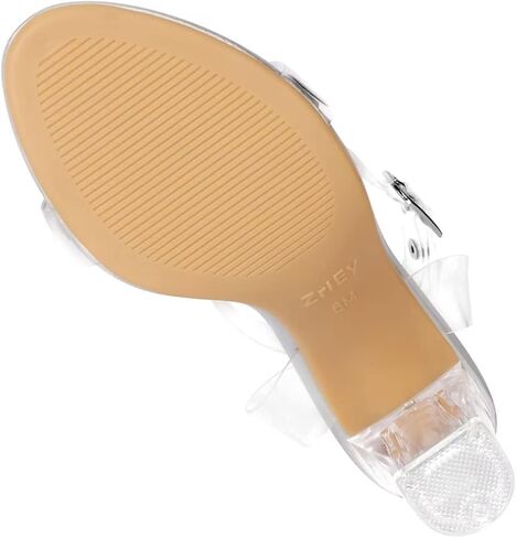 ZriEy Women's Clear Heels Chunky Block Mid High Heeled Sandals | 2.75 Inch Chunky Heel, Transparent Open Toe Ankle Strap Dress Pump Shoes for Women in Daily Wear Party Wedding in Saudi Arabia