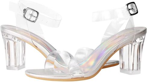 ZriEy Women's Clear Heels Chunky Block Mid High Heeled Sandals | 2.75 Inch Chunky Heel, Transparent Open Toe Ankle Strap Dress Pump Shoes for Women in Daily Wear Party Wedding in Saudi Arabia