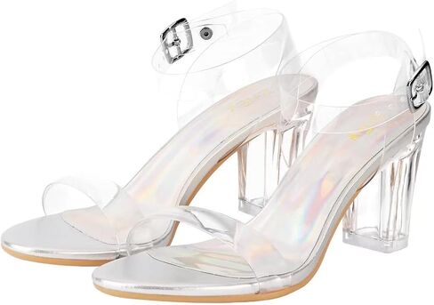 ZriEy Women's Clear Heels Chunky Block Mid High Heeled Sandals | 2.75 Inch Chunky Heel, Transparent Open Toe Ankle Strap Dress Pump Shoes for Women in Daily Wear Party Wedding in Saudi Arabia