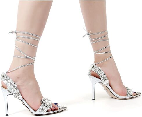 صنادل XOBZJH مدببة مفتوحة عند الأصابع مثيرة، فستان رسمي من حجر الراين بكعب شفاف للنساء لحفلات الزفاف، والحفلات، والسهرات، أحذية فاخرة لامعة in Kuwait