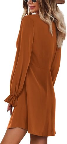 Amoretu Women's Summer Dresses Long Sleeve V Neck Button Down Party Short Dress in Saudi Arabia