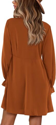 Amoretu Women's Summer Dresses Long Sleeve V Neck Button Down Party Short Dress in Saudi Arabia