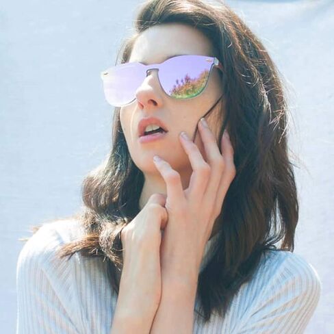 JIM HALO Trendy Rimless Mirrored Sunglasses Reflective Sun Glasses for Women Men in Kuwait