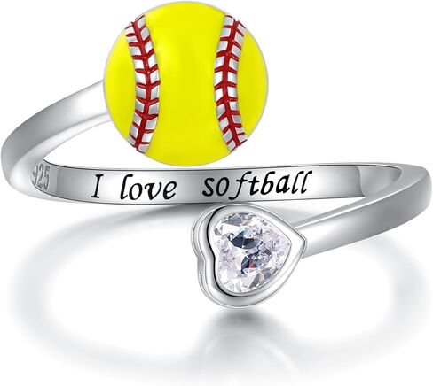 خاتم كرة البيسبول من الفضة الإسترلينية عيار 925 قابل للتعديل، هدايا مجوهرات I love Softball للنساء والفتيات ولاعبات الأم in Kuwait