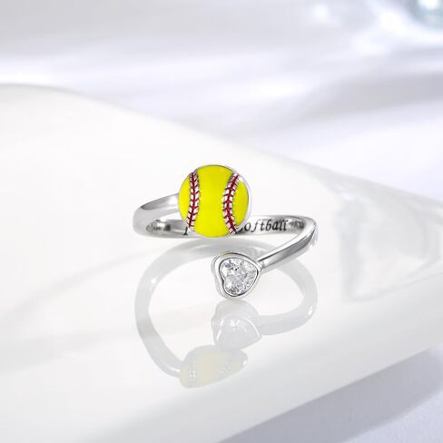 خاتم كرة البيسبول من الفضة الإسترلينية عيار 925 قابل للتعديل، هدايا مجوهرات I love Softball للنساء والفتيات ولاعبات الأم in Kuwait