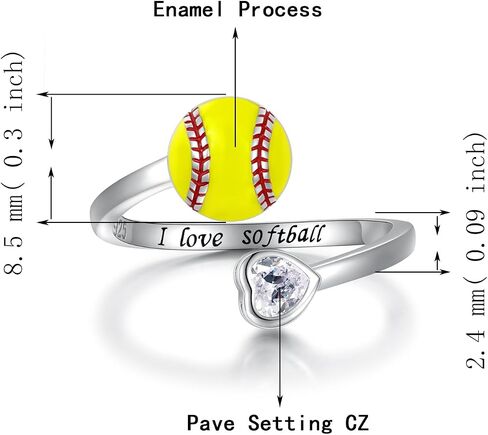 خاتم كرة البيسبول من الفضة الإسترلينية عيار 925 قابل للتعديل، هدايا مجوهرات I love Softball للنساء والفتيات ولاعبات الأم in Kuwait