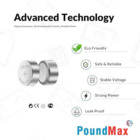 10 بطاريات ايه جي 5 (LR48، LR754، 393) 1.5 فولت - بطاريات خلوية زر قلوية باوند ماكس | 1 × 10 عبوات in Kuwait