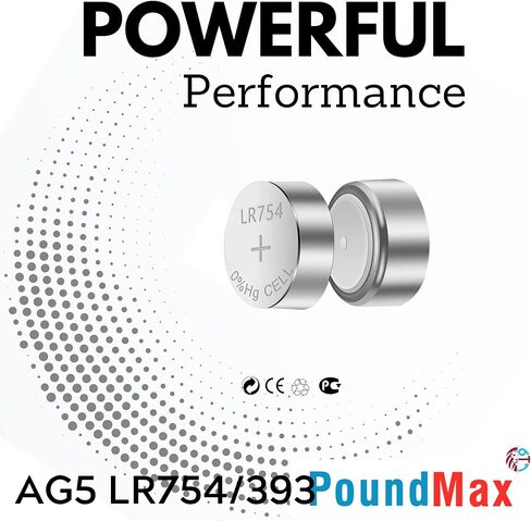 10 بطاريات ايه جي 5 (LR48، LR754، 393) 1.5 فولت - بطاريات خلوية زر قلوية باوند ماكس | 1 × 10 عبوات in Kuwait