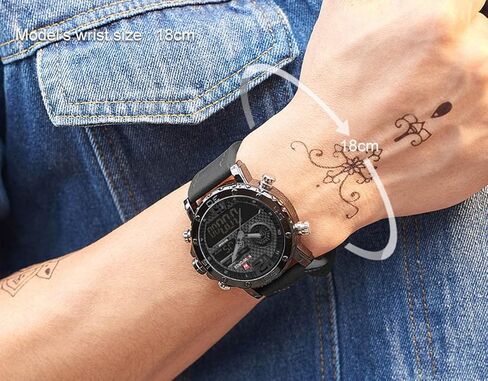 ساعة NAVIFORCE للرجال رياضية مقاومة للماء من الجلد، ساعة تناظرية رقمية فاخرة، كاجوال بتوقيت مزدوج in Kuwait