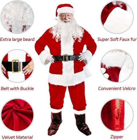 ديلوكس سانتا حلي الكبار الرجال سانتا كلوز البدلة مجموعة عيد الميلاد حزب تأثيري تتسابق 10 جهاز كمبيوتر شخصى in Kuwait