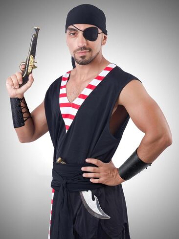 4 Pcs Pirate Costume Adult Pirate Bandana Sash Leather Arm Armor Accessories Men Women Medieval Renaissance Halloween in Kuwait