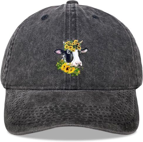 Negi Cow Hat Sunflower Gifts for Women Baseball Cap Womens Hats Baseball Caps Cute Black Ball Hats Fashionable Girls Plain Small Heads in Kuwait