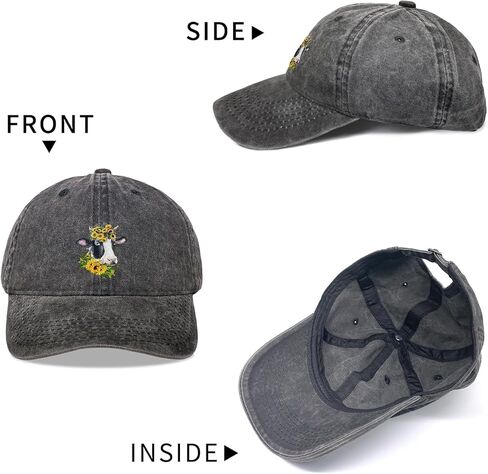 Negi Cow Hat Sunflower Gifts for Women Baseball Cap Womens Hats Baseball Caps Cute Black Ball Hats Fashionable Girls Plain Small Heads in Kuwait