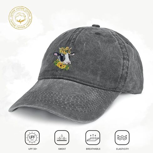 Negi Cow Hat Sunflower Gifts for Women Baseball Cap Womens Hats Baseball Caps Cute Black Ball Hats Fashionable Girls Plain Small Heads in Kuwait