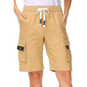 HOW'ON Women's Casual Loose Fit Twill Bermuda Cargo Shorts Multi Pocket Straight Shorts
