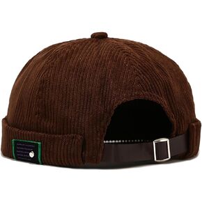 XYIYI Men Corduroy Brimless Hats Docker Cap Sailor Cap Worker Hat Rolled Cuff Retro Beanie Hat