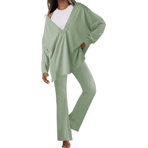 UANEO طقم ملابس للنساء من قطعتين، قمصان كبيرة الحجم وسراويل مضيئة، طقم بأكمام طويلة قابل للعكس in Kuwait