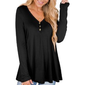 RANPHEE Womens Long Sleeve Henley T Shirts Fall Plus Size Tunic Tops in Kuwait