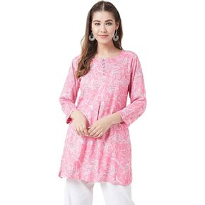 Tissu Women's White & Pink Floral Printed Tunic (White)