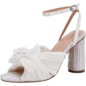VETASTE Women's Bow Knot Heeled Sandals Bridal Wedding Open Toe Ankle Strap Chunky Heels in Saudi Arabia