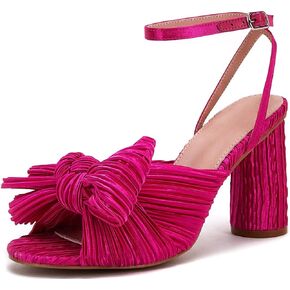 VETASTE Women's Bow Knot Heeled Sandals Bridal Wedding Open Toe Ankle Strap Chunky Heels