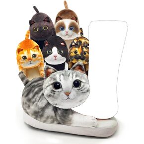 Funny Fuzzy Cat Slippers for Women,Bedroom Fluffy House Shoes,Cute Animal Slippers Indoor and Outdoor ,Kawaii Slippers,Soft Non-Slip,Cat Gifts for Cat Lovers,Halloween Day Gifts for Girls/Mom/Men