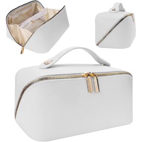 Ladies makeup bag, large capacity travel makeup bag, portable flat large opening makeup bag, waterproof makeup bag, can accommodate toiletries and cosmetics (Double zipper Pink) in Saudi Arabia