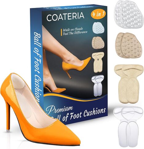COATERIA Premium Ball of Foot Cushions for High Heels Shoes, Metatarsal Pads with Massage Dots and Heel Cushion Grips, All Day Pain Relief and Comfort, One Size Fits (4 in 1 Set) in Saudi Arabia