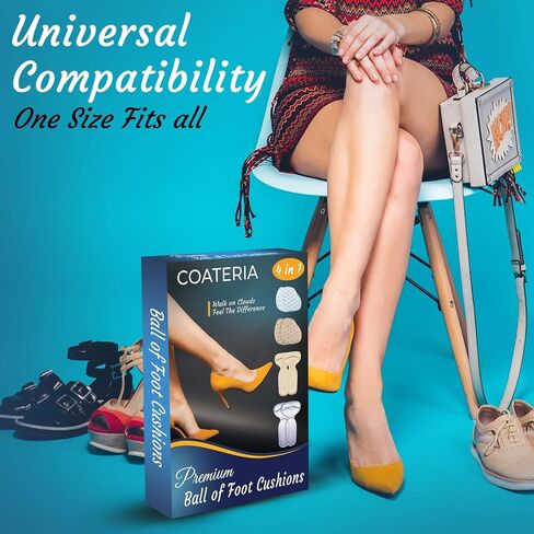 COATERIA Premium Ball of Foot Cushions for High Heels Shoes, Metatarsal Pads with Massage Dots and Heel Cushion Grips, All Day Pain Relief and Comfort, One Size Fits (4 in 1 Set) in Saudi Arabia