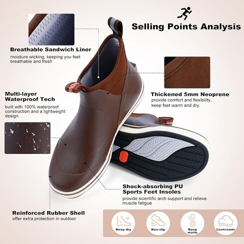 Showave Men's Deck Boots Waterproof Ankle Rain Boots High Performance Sports Sailing Booties Non-slip Rubber Boots Outdoors in Saudi Arabia