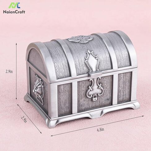 NaienCraft، صندوق منظم مجوهرات معدني كبير عتيق، صندوق كنز لتخزين المجوهرات in Kuwait