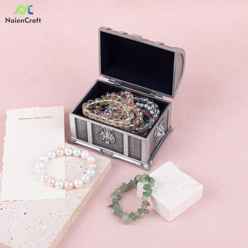 NaienCraft، صندوق منظم مجوهرات معدني كبير عتيق، صندوق كنز لتخزين المجوهرات in Kuwait