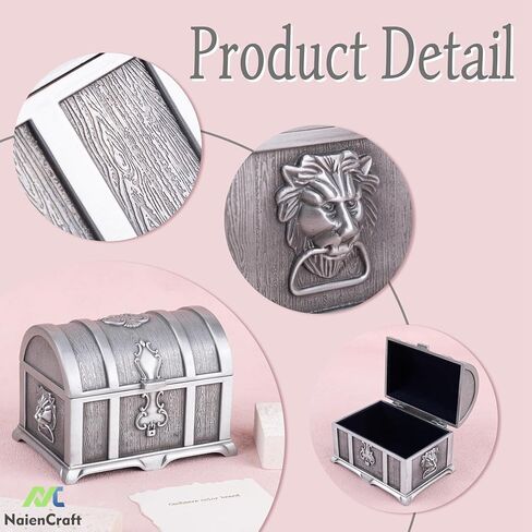 NaienCraft، صندوق منظم مجوهرات معدني كبير عتيق، صندوق كنز لتخزين المجوهرات in Kuwait