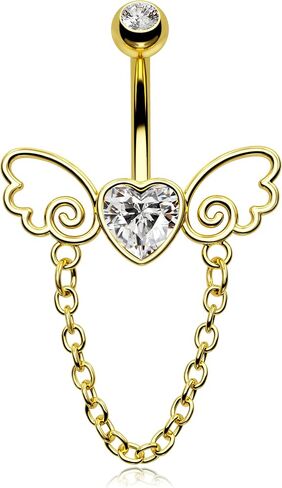 Melighting Chain Belly Button Rings 14G Stainless Steel 316L Heart Belly Rings for Women Clear CZ Wings Belly Piercing Navel Barbell Body Piercing Jewelry in Kuwait