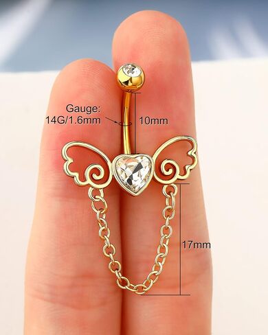 Melighting Chain Belly Button Rings 14G Stainless Steel 316L Heart Belly Rings for Women Clear CZ Wings Belly Piercing Navel Barbell Body Piercing Jewelry in Kuwait