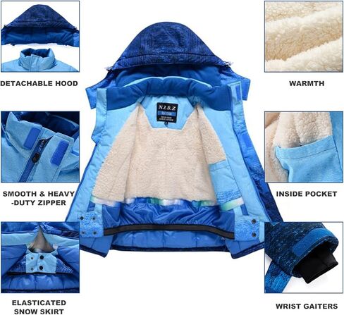 بدلة ثلج للأطفال من HOUZONIY مقاومة للماء، مجموعة جاكيت وسروال معزول، بدلة تزلج للأولاد والبنات، للتزلج والتزحلق على الجليد والشتاء in Kuwait