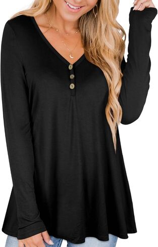 RANPHEE Womens Long Sleeve Henley T Shirts Fall Plus Size Tunic Tops in Kuwait