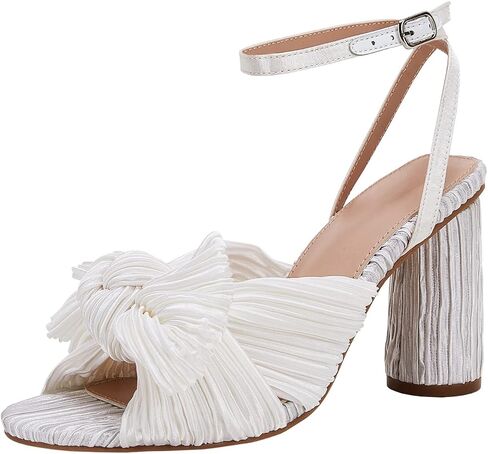 VETASTE Women's Bow Knot Heeled Sandals Bridal Wedding Open Toe Ankle Strap Chunky Heels in Saudi Arabia