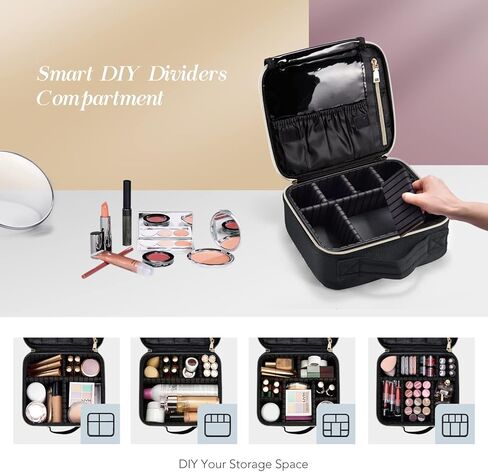 Stagiant Travel Makeup Bag,Make up Bag for Women, Large Cosmetic Bag Travel Makeup Case Toiletry Bag for Girls Make Up Bag Brush Organizer Bags (Nylon, Black) in Kuwait