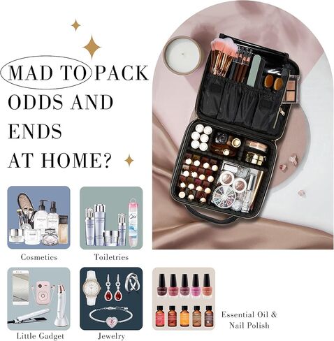 Stagiant Travel Makeup Bag,Make up Bag for Women, Large Cosmetic Bag Travel Makeup Case Toiletry Bag for Girls Make Up Bag Brush Organizer Bags (Nylon, Black) in Kuwait