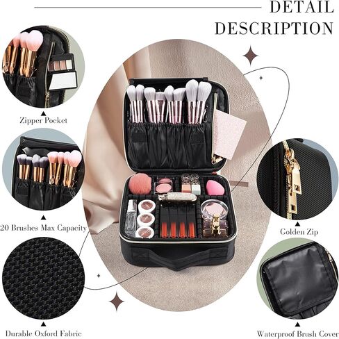 Stagiant Travel Makeup Bag,Make up Bag for Women, Large Cosmetic Bag Travel Makeup Case Toiletry Bag for Girls Make Up Bag Brush Organizer Bags (Nylon, Black) in Kuwait