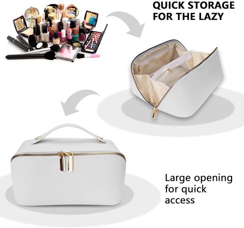 Ladies makeup bag, large capacity travel makeup bag, portable flat large opening makeup bag, waterproof makeup bag, can accommodate toiletries and cosmetics (Double zipper Pink) in Saudi Arabia