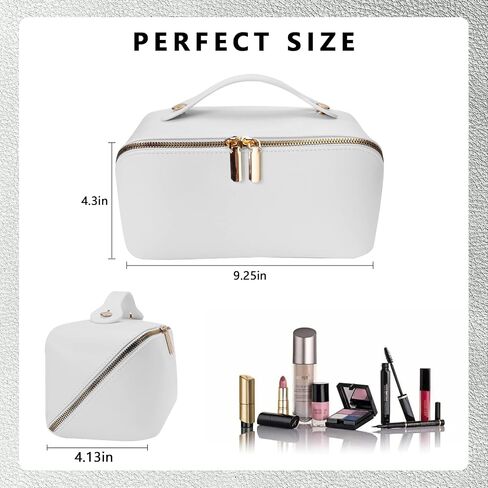 Ladies makeup bag, large capacity travel makeup bag, portable flat large opening makeup bag, waterproof makeup bag, can accommodate toiletries and cosmetics (Double zipper Pink) in Saudi Arabia