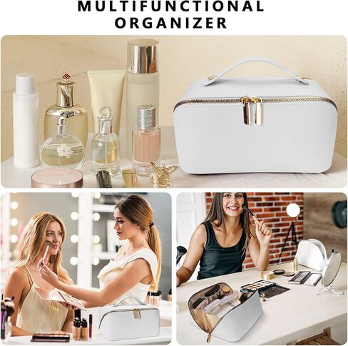 Ladies makeup bag, large capacity travel makeup bag, portable flat large opening makeup bag, waterproof makeup bag, can accommodate toiletries and cosmetics (Double zipper Pink) in Saudi Arabia