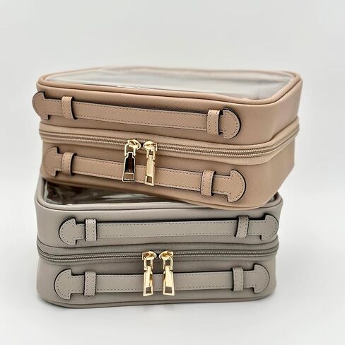 Clear Makeup Bag Toiletry Bag for Women Cosmetic Case Large Capacity Travel Make Up Bag Organizer Transparent Storage Compartment TSA Approved (BEIGE) in Kuwait
